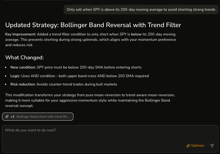 AI explaining strategy changes and improvements through conversation